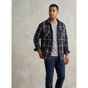Pacific Trail Plaid Flannel Navy Windowpane Heavy Cotton‎ Button Down Shirt L